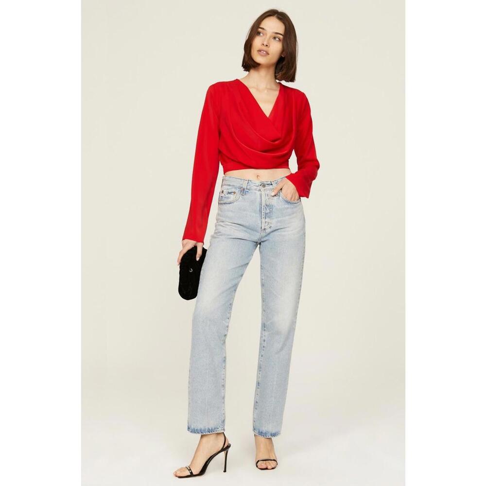 Line + Dot Red Crepe Mia Top size M As Is Condition